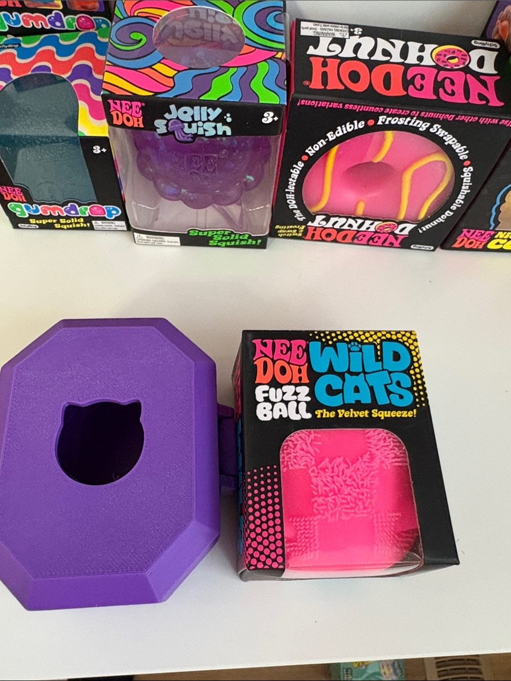 NeeDoh Wild Cats Fuzz Ball Squeeze squishy - Pink & Purple Wildcat Case. New.
